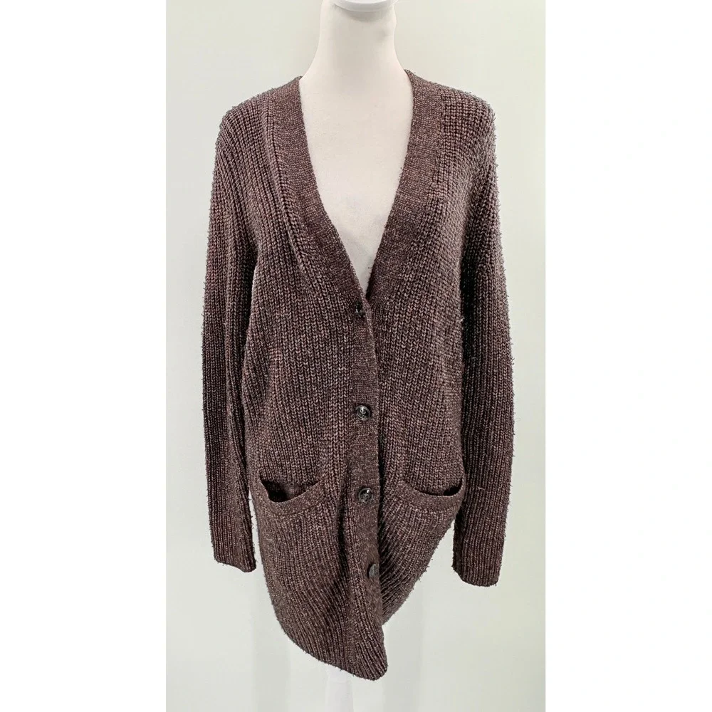 Ann Taylor Brown Marled Chunky Ribbed Longline Cardigan Sweater Wool Blend S